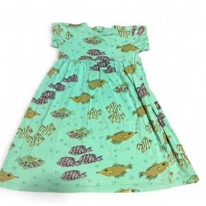 Cow and Lizard Girls 6X Fish Print Dress Aqua Ocean Sea Life Short Sleeve